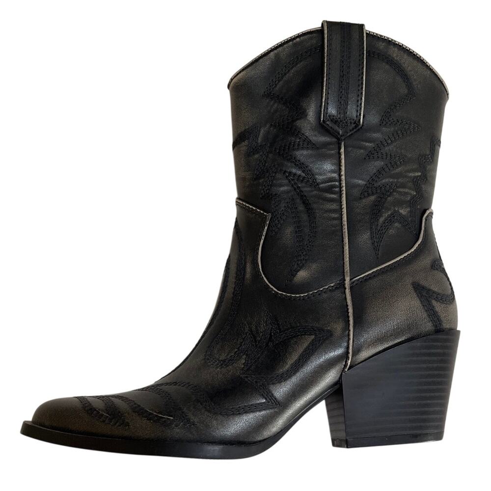 Forever 21 Stitch Design Pointy Distressed Cowboy Boots Size 7 New